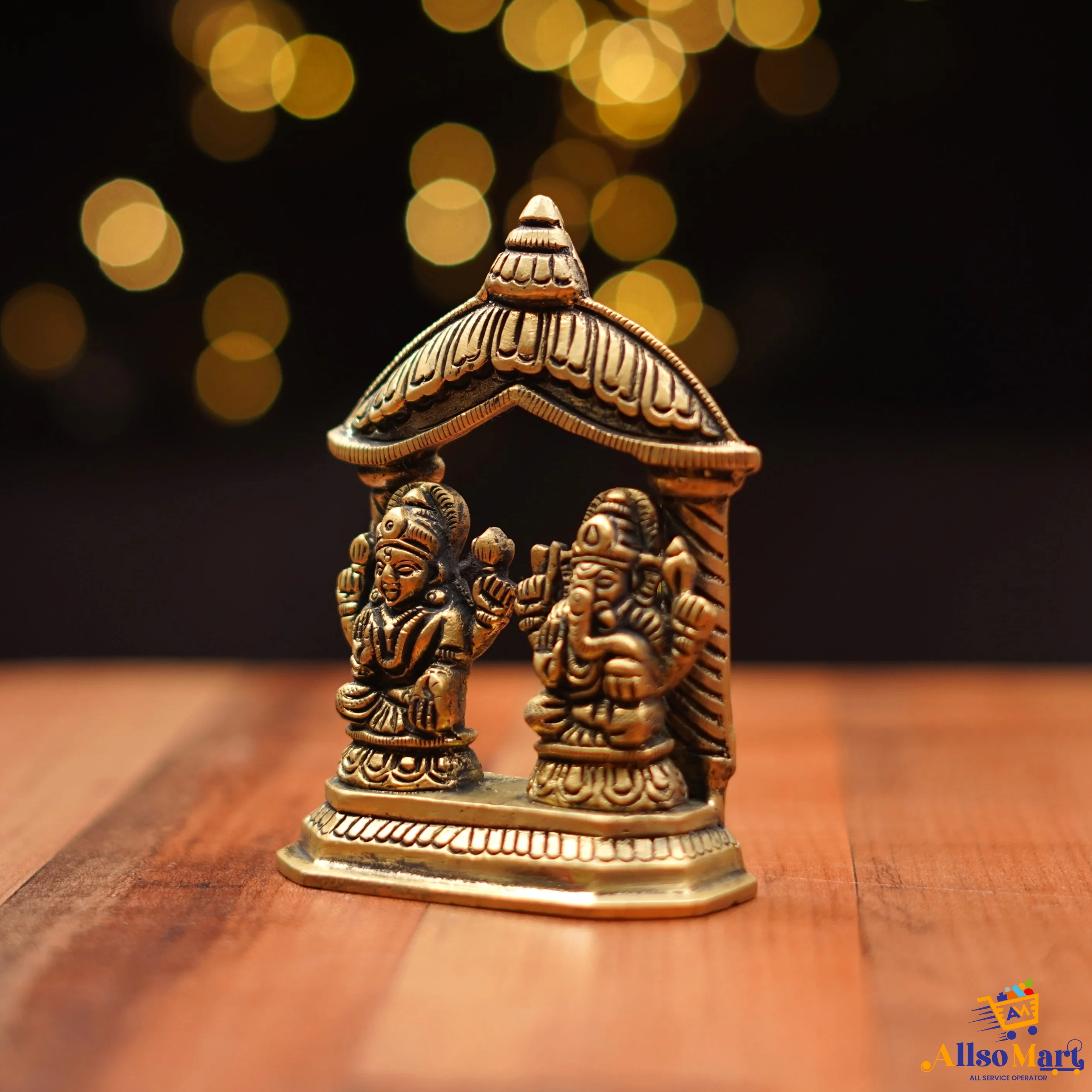 Pure Brass Lakshmi & Ganesh Idol with Temple Structure