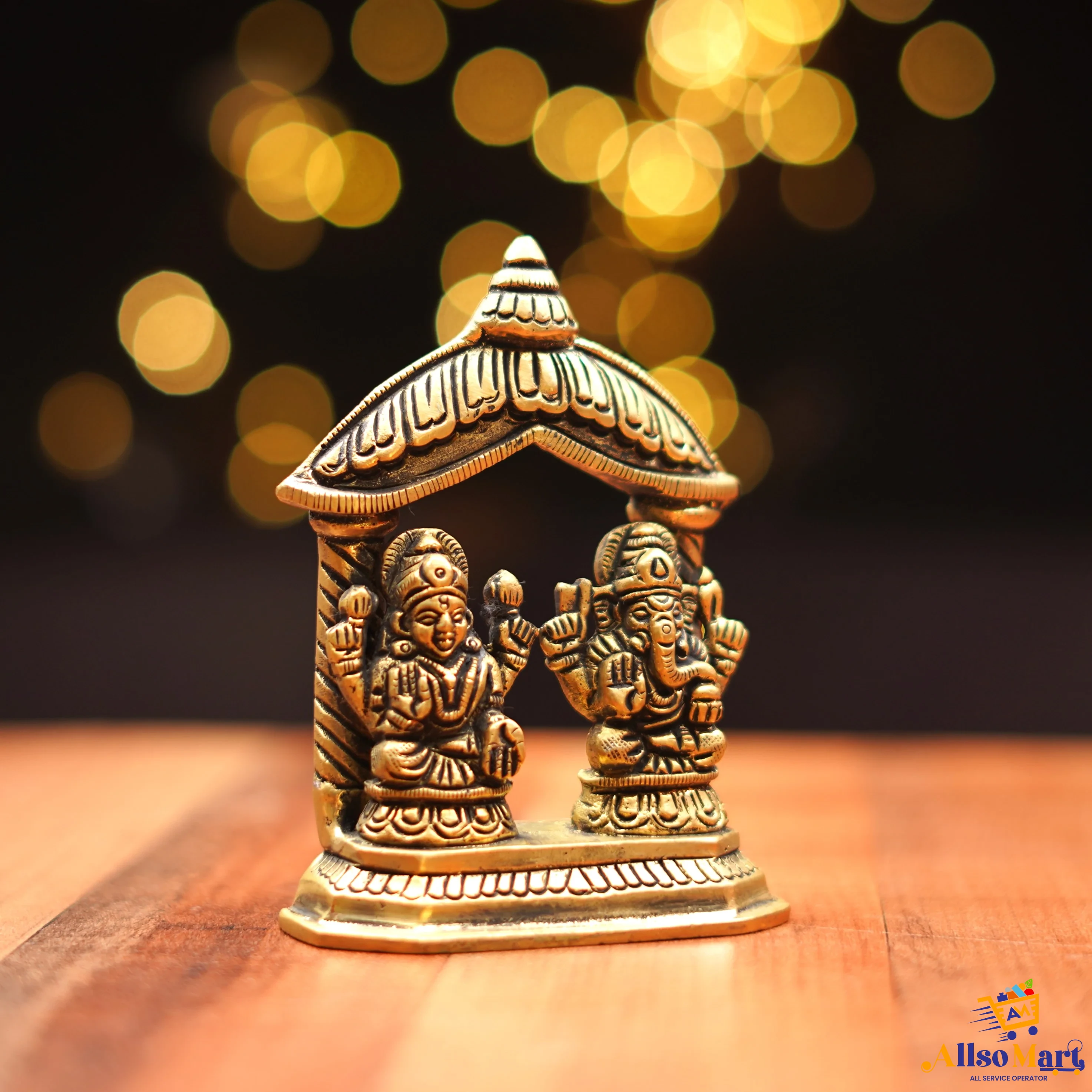 Pure Brass Lakshmi & Ganesh Idol with Temple Structure