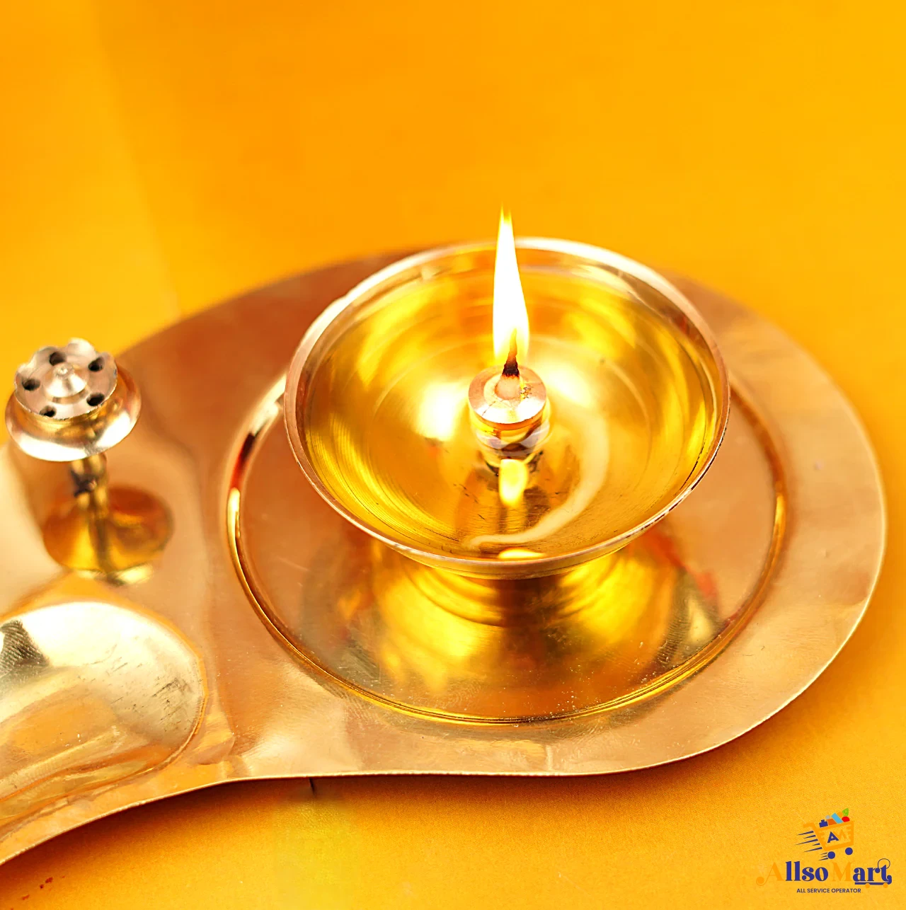 Brass and Glass Akhand Diya with Agarbatti Stand