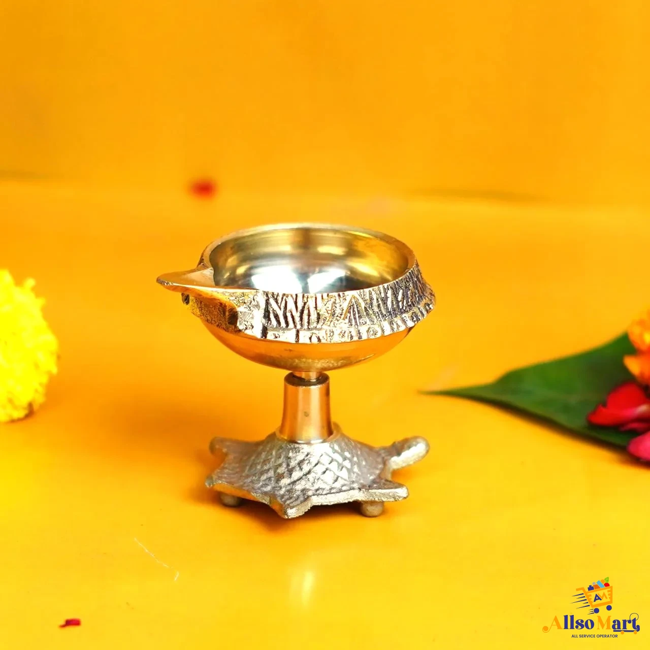 Auspicious Brass Kuber Diya – Tortoise Base